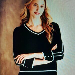 Black with White Piping Sweater by Retrology